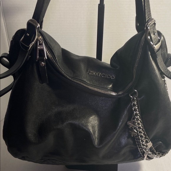 Jimmy Choo Black Leather Chain-Accent Shoulder Bag - Picture 1 of 16